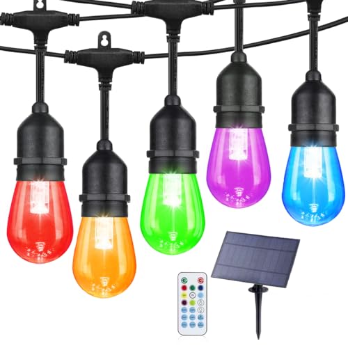 Auroraworld Color Changing Outdoor String Lights 48ft RGB LED Patio Lights with Remote, Waterproof IP65, Dimmable Fairy Lights for Outside