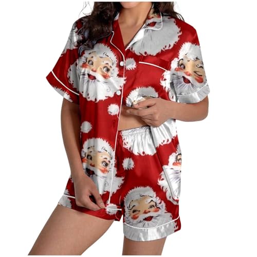 Genérico Body Verde sin Tirantes Pijama Mujer Estampado Pijama Lindo Botón Mangas Cortas Top Conjunto Pantalones Cortos y Top Body Negro sin Mangas, rojo, M