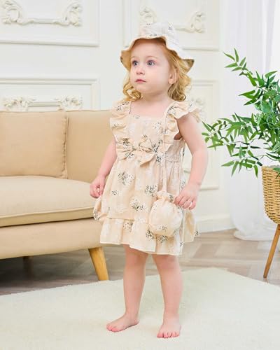 Renotemy Newborn Infant Baby Girl Dresses Summer Outfits Boho Casual Sundress Gifts Toddler Clothes for Girl with Hat and Bag4