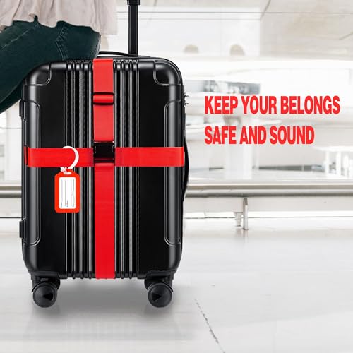 Image of 4 Pack Luggage Straps & Luggage Tags, Luggage Straps for Suitcases [Tsa Approved] [Adjustable Suitcase Belt] Suitcase Straps with Tags Red