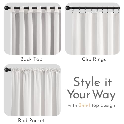 Image of Blackout White Velvet Curtains Neutral Back Tab 52x90 Inch 2 Panels | Soft, Light Filtering, For Bedroom & Living Room, Light Shifting Texture, Elegant Drape, Fresh Ambiance, Smooth Glide