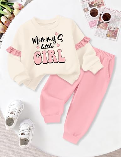 Toddler Girl Clothes Ruffle Long Sleeve Baby Girl Clothes Solid Crewneck 2pcs Outfits Sweatshirt Pant Sets 12M-4T