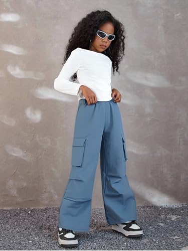 Image of Azmxynol Girls Clothes 2 Piece Outfit Ribbed T-Shirt Top + Cargo Pants, Girls Fall Clothing Set, Sizes 5-16 Years