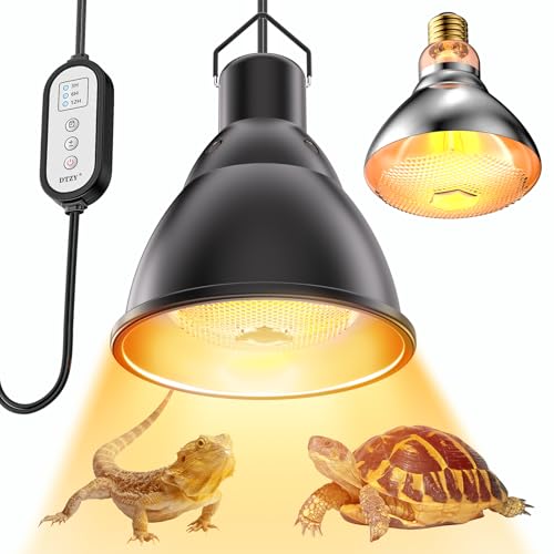 Reptile Light Fixture,7inch Deep Dome Reptile Light Fixture with 3/6/12 Timer,Infrared Reptile Heat Lamp Max 150W Blub, for Turtle Bearded Dragon Lizards Snake, 1PCS 150W Bulb Included