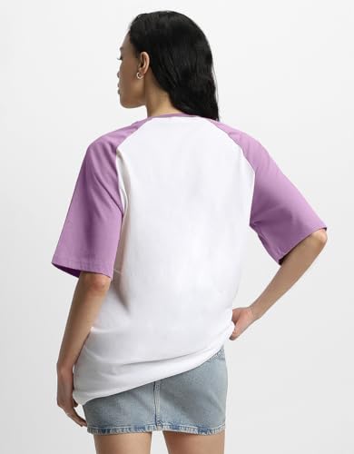 Image of JUNEBERRY 100% Pure Cotton Oversized Baggy Fit Drop Shoulder Round Neck Graphic Printed Raglan Sleeve T-Shirt for Women (Sizes: S to 2XL)