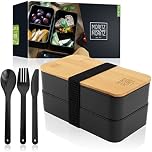 Moritz & Moritz Bento Box Black - Bento lunch box for kids and adults - Lunch box with bamboo lid - ideal for work, school or travelling
