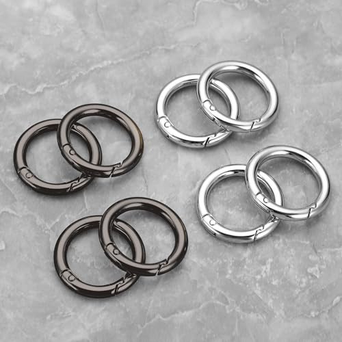 Image of Gkeygo Key Ring Clip, 1 Inch Keychain Rings, 8 Pack Round Carabiner Clip for Keys, Buckle, Bags, Purses - Key Chain Hooks Replacement Keychains Lanyard DIY Crafts - Black, Silver