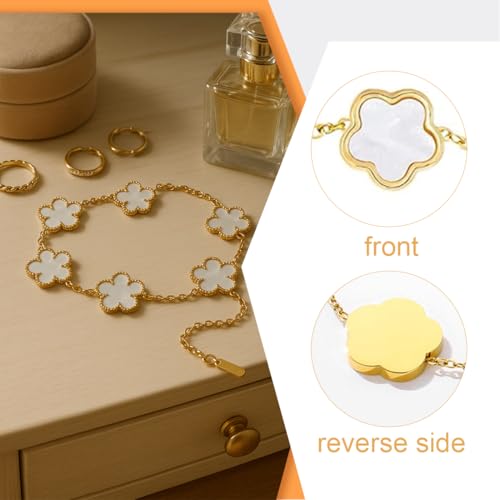 EIHI 2 Stück 18 Karat Gold Schwarz-Weiß Vierblättriges kleeblatt armband für Frauen, Freundschaftsgeschenke für Mädchen