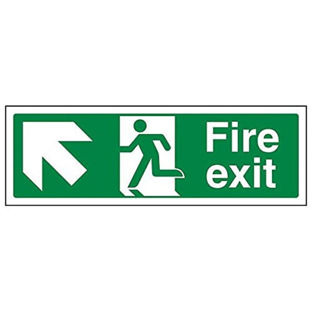 Vsafety 14007AX-S'Fire Exit Arrow Up Left' Sign, Landscape, 300 mm x 100 mm (Pack of 3)