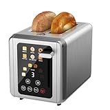 WUNLY Touch screen Toaster 2 slice,Stainless Steel Digital Timer Toasters with Sound Function,6 Bread Types & 6 Shade Settings,Smart Extra Wide Slots Toaster with Bagel,Defrost Functions,Grey