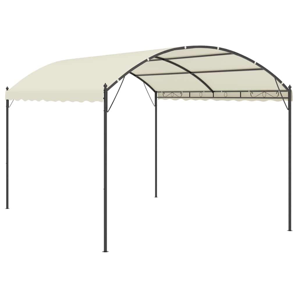 Gazebo in tessuto color crema con struttura in acciaio e tettuccio in