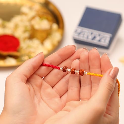 Image of ZAVYA 925 Sterling Silver Cubic Zirconia Rhodium Plating Silver Rakhi | Rakhi for Brother-Happy Rakshabandhan | With Certificate of Authenticity and 925 Hallmark