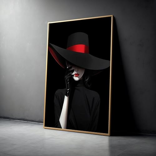 Toile femme au chapeau impression portrait décoration murale