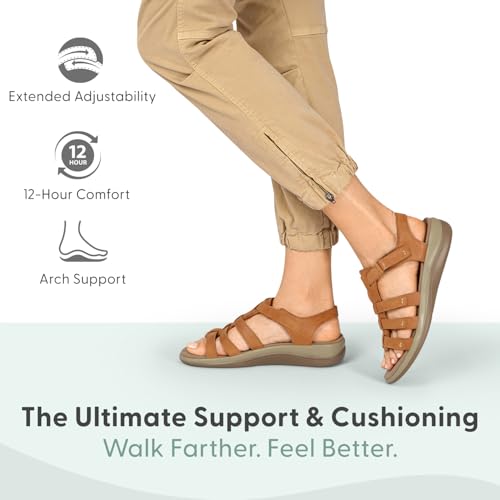 Orthofeet Women's Orthopedic Camel Leather Amalfi Adjustable Sandals, Size 6.52