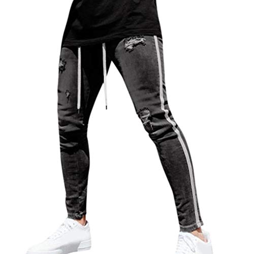 jieGorge Pantalones de hombre, pantalones de mezclilla para hombre, estilo casual, con agujero recto, pantalones vaqueros desgastados, pantalones largos, zapatos de ropa y accesorios (gris S)