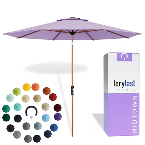 Image of Midtown Umbrellas Wooden 2-8 Ft Patio Umbrella, Midtown Purple Canopy