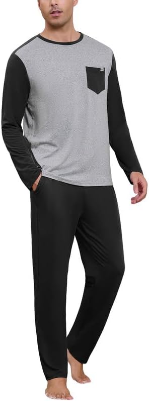 Marvmys Mens Pajama Set Long Sleeve Pajamas Soft Pjs Sleepwear Loungwear Comfy Sleep Sets with Pockets S-3XL
