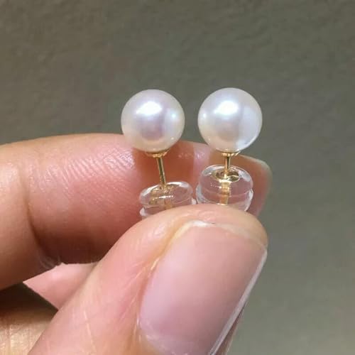 Ohrstecker aus 18 Karat Gelbgold und echte runde weiße Akoya-Perlen (5–6 mm)