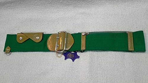 Image of Men's Leather DOUBLE LION Al Hajee Belt (Green, Width-3 Inches, Length-40 Inch)
