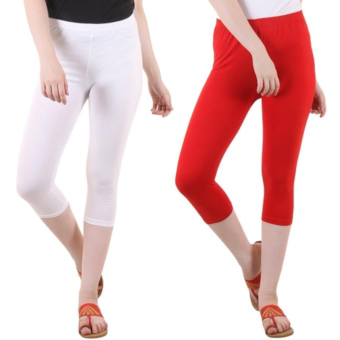 Image of DIAZ Women Cotton Stretchable Capri | Slim /Regular Fit | Breathable Yoga, Gym & Lounge Wear | Mid-Waist Stretchable 3 /4 Length Leggings with Wide Waistband - Pack of 1