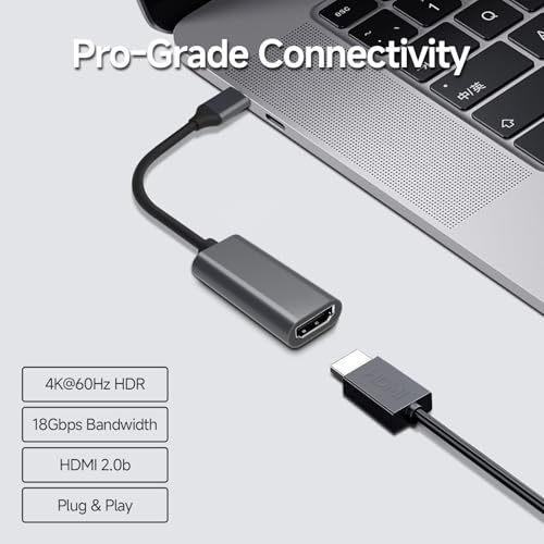 USB C to HDMI Adapter, Support 4K@60Hz Max,Compatible with 2K 1080P,USB Type-C to HDMI 2.0/2.0b Converter for MacBook, iPad, Laptop, Monitor, TV - Plug & Play, 18Gbps — view 4