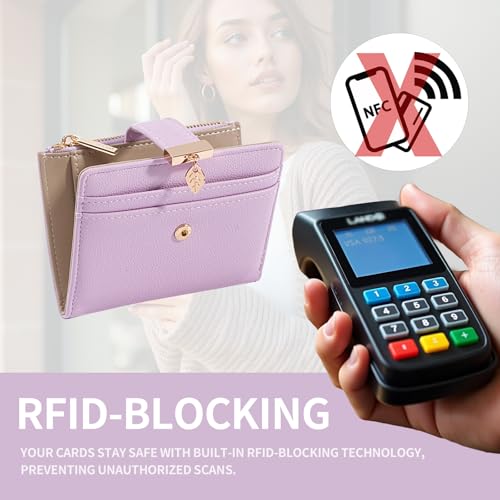Image of Pomelo Best Wallet Women Bifold Leather Wallets for Women Credit Card Holder with ID Window Zipper Coin Pocket Light Purple