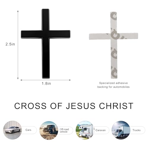 Image of 2PCS Metal Christian Cross Emblem Stickers, 2.5x1.8in 3D Jesus Christ Auto Emblem Badge Decal, Self-Adhesive Styling Cross Decal Decoration for Trunk Tailgate Side Fender (Black)