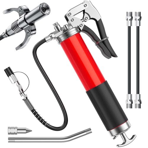 Pistola Ingrassatore Manuale Professionale: 7000PSI Ingrassatore ad Aria Compressa con Bocchino per Pistola per Grasso Tubo Flessibile Tubo in Metallo Compatibile con Cartuccia D'inchiostro 400 cc
