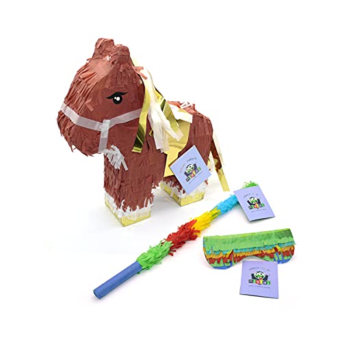 Nislai® Pferd Pinata Set | Ideal als Pinata Geburtstag | Pinata Hochzeit | JGA Party | Geschenkidee | Party Dekoration oder Pinataspiel | inkl. Schlagstock und Augenmaske | u. 43x33x10 Cover