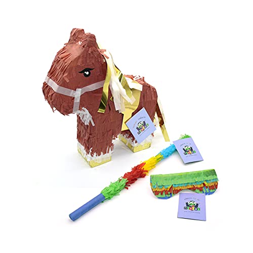 Nislai® Pentolaccia Cavallo piñata Set | Ideale per Feste di Compleanno | Matrimoni | Addio al Nubilato o per Suonare la piñata | compreso Bastone e Maschera | Dimensioni ca. 43x33x10 cm