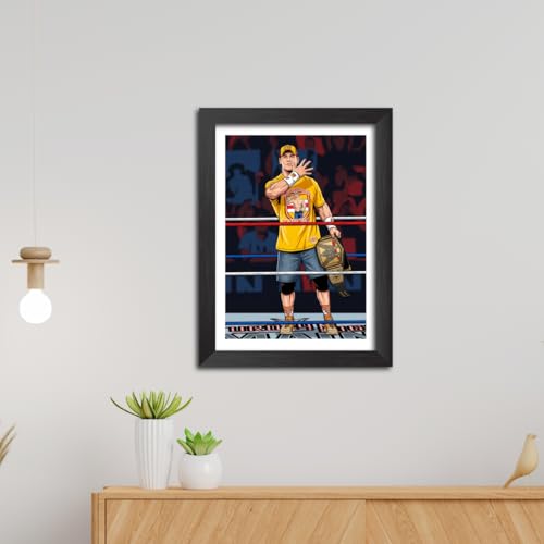 Image of TenorArts John Cena Poster Wrestler Vector Art Design Photo Framed Painting with Matt Finish Black Textures (12 inches x 9inches)