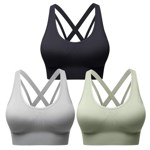 Image of Sports Bras for Women High Support, Multipack Padded Supportive Criss Cross Back Wireless Running Yoga Workout Bra