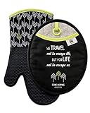 Trailersphere Silicone Oven Mitt and Pot Holder Set, Gone Camping Collection, Non-Slip Grip, Heat Re
