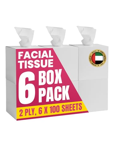 Brandsfinity Facial Tissue Cube Box Pack of 6 Total 600 Sheets 2 Ply Tissues Premium Soft Feel Highly Absorbent Perfect Tissues for All Skin Types Home Office Car or Events