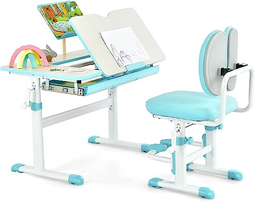 COSTWAY Kinderschreibtisch Set höhenverstellbar, Schülerschreibtisch mit...