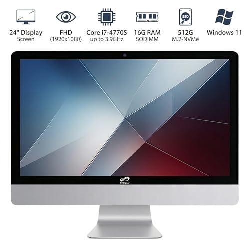 Image of STGSivir All in One Desktop Computer, 24 inch FHD Display, Intel Core i7 up to 3.9GHz, 16G RAM, 512G SSD, WiFi 5, Bluetooth, RGB Keyboard & Mouse, Webcam, Windows 11 Home