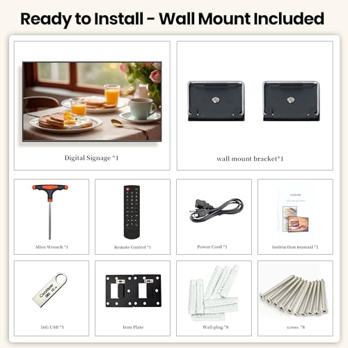 Image of 43 Inch Digital Signage Display, 4K UHD 1000 Nits Advertising Screen, Android 14.0 Wall Mount Digital Menu Board for Restaurants, Smart tv signage with 4GB RAM 64GB Storage, Smart Split Screen