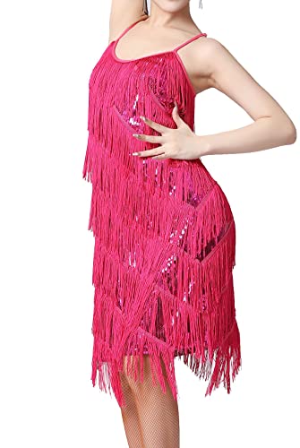 Image of Women 1920s Gatsby Flapper Dress Sexy Open Back Strap Fringed Cocktail Party Dress with 20s Accessories