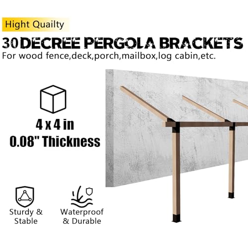 Image of 3-Way 30 Degree Pergola Brackets,L-Shaped Right Angle Corner Bracket for 4 inchx4 inch(Actual:3.5 inchx3.5 inch) Indoor & Outdoor Wood Beam,DIY Slant Bracket for Pavilion,Gazebo,Porch,Deck,Cabin (4Pack)