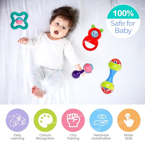 Image of Zest 4 Toyz Rattle Set for Babies 0-6 Months New Born Rattle and Teether Toys for Baby Toys Early Development Toys for Kids Return Gifts for Kids - Pack of 4