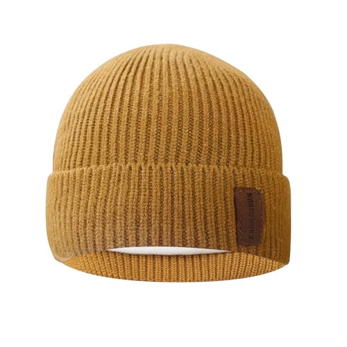North Bund Winter Beanie Mütze Herren Damen Strickmütze Unisex Dickes Warmfutter Wintermütze Dehnbarer weicher Innerline Hut Gelb