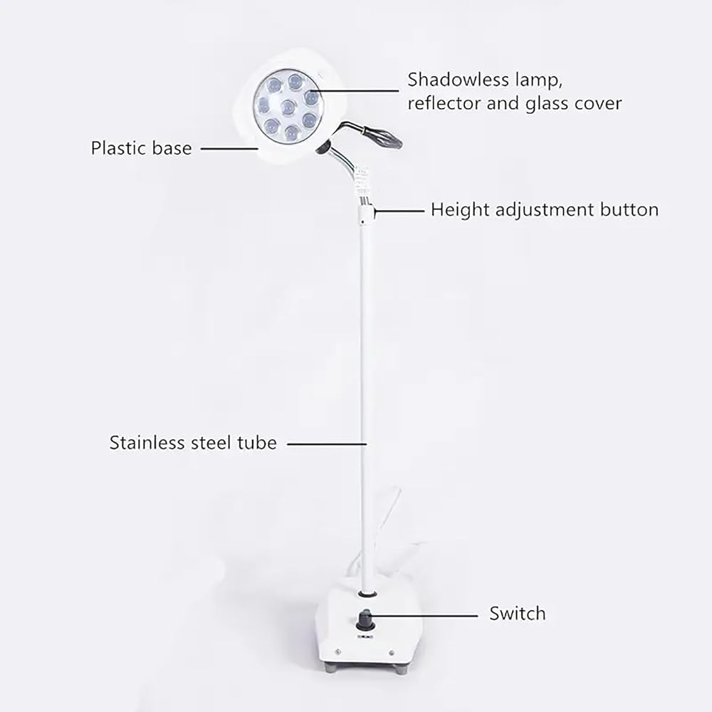 Lampada da Visita Medica a LED | Altezza Regolabile | Lampada da Terra Mobile Senza Ombre per ginecologia,Uso odontoiatrico,cliniche ambulatoriali e Procedure chirurgiche minori