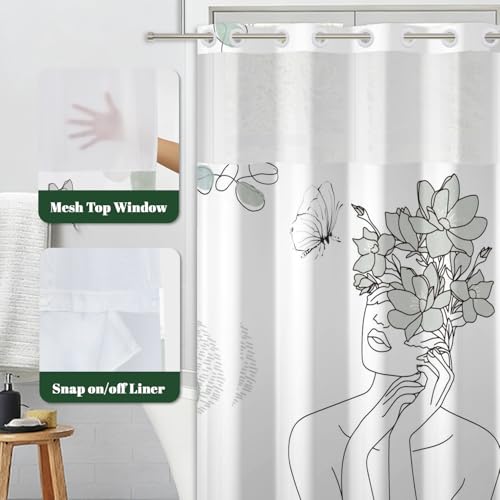 Xiazhilaio Minimalist Artistic No Hook Shower Curtain with Snap in Liner by Xiazhilaio - Used condition - Image 3
