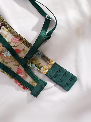 Image of Sexy Floral Embroidered Flower Mesh Underwire Push Up Lingerie Set
