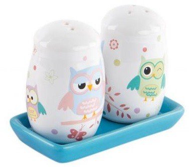 Salière poivrière hibou bleu céramique idée cadeau crémaillère