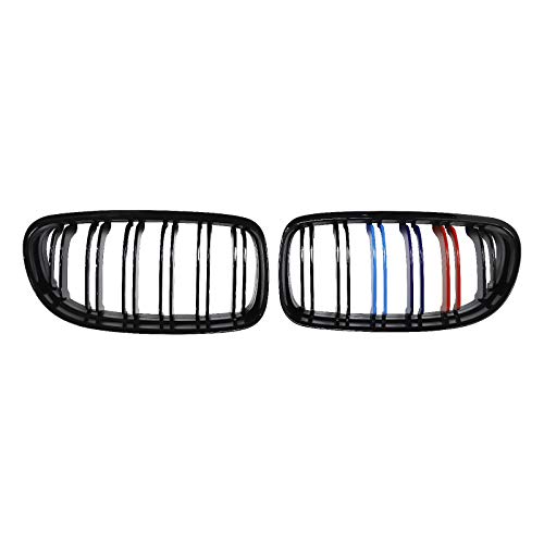 JUEDIMA E91 Grille - Gloss Black M-Color Front Replacement Kidney Grille Grill Compatible with 2009 2010 2011 BMW E90 | E91 3-Series Sedan/Wagon Twin Slat Fins Grille
