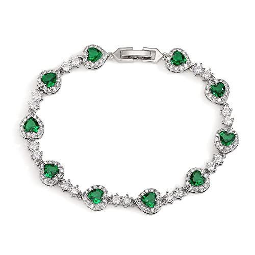 Bracelet cœur émeraude en or 14K au design rond raffiné et luxueux