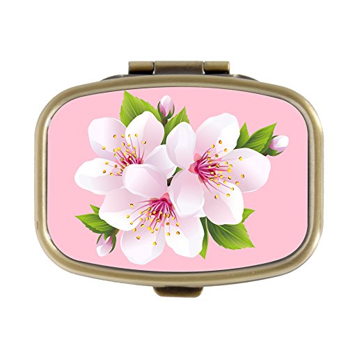 Custom Fashion Rectangular Pill Box Tablet Holder Wallet Organizer Pocket Case (Vintage Flower White Blossoming Sakura)
