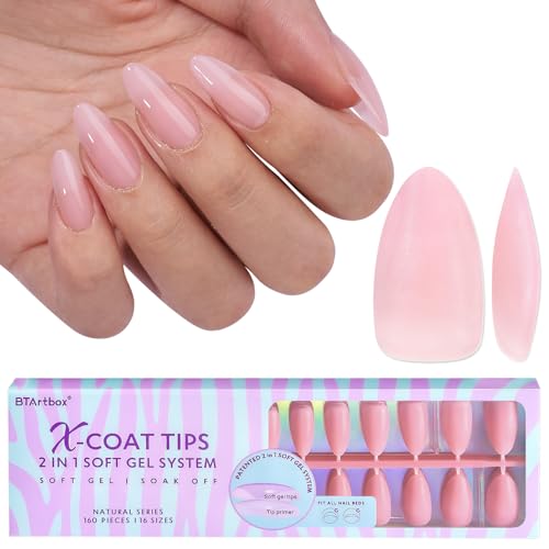 BTArtbox XCOATTIPS Natural Nail Tips - Matte Medium Almond Press ...