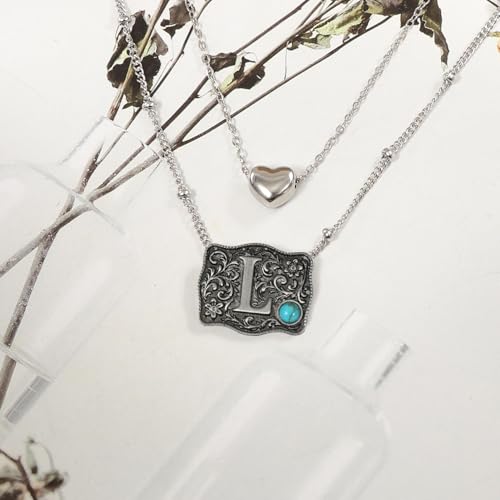 Image of Belt Buckle Bracelet Initial Letter A-Z Bracelets Western Cow Tag Bracelet Belt Buckle Necklace Western Style Initial Letter Pendant Necklace